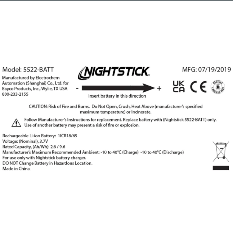 Nightstick Replacement Li-Ion Battery - XPR-5522GMX - Image 2