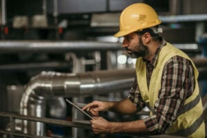 Technician maintaining hazardous area equipment