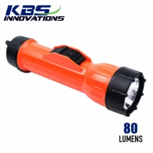 Bright orange WorkSafe 2217 intrinsically safe flashlight with glove-friendly slide switch on body and black bezel/rubberized tail cap