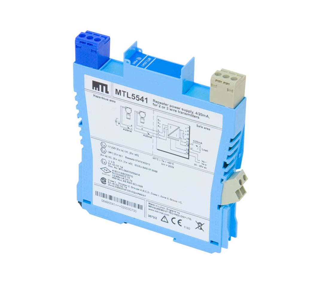 Eaton MTL5541 intrinsically safe signal repeater, DIN-rail mounted associated apparatus for hazardous area applications