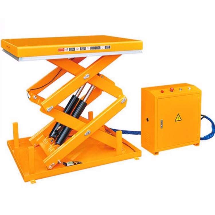 Explosion proof scissor lift with enhanced padded safety rail system (E-PAR) featuring urethane foam bumpers and integrated auto shut-off protection for hazardous industrial environments