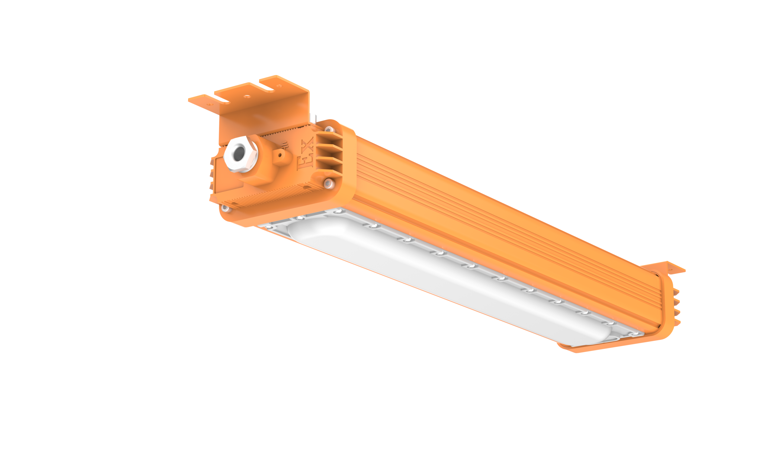 Yellow ROKEE EP-02-G25 LED explosion-proof light fixture with a rugged IP66-rated housing, designed for Class I Division 2 and ATEX Zone 2 hazardous locations.