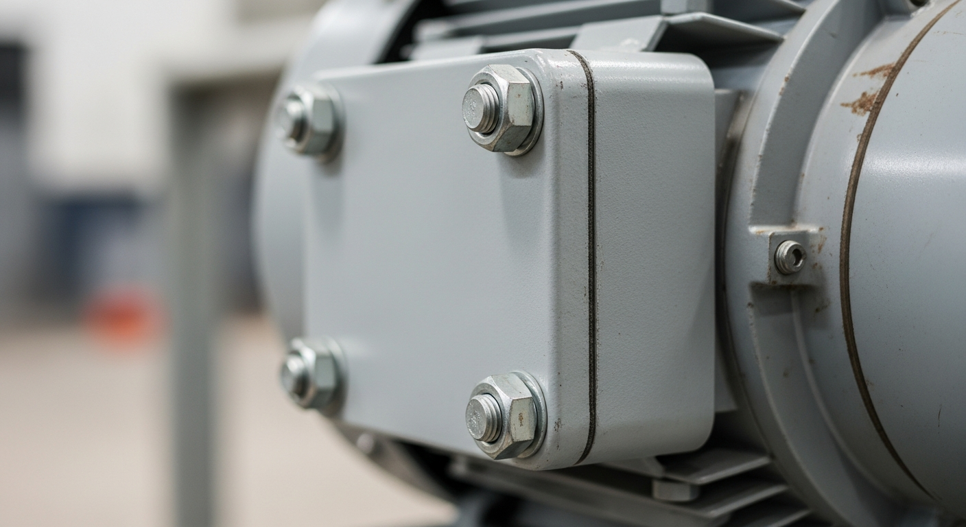 Close-up of an explosion-proof motor's components as part of a detailed maintenance checklist.