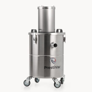 PrestiVac AV1-15 EX W HEPA air-operated explosion-proof wet industrial vacuum cleaner in stainless steel with 4-wheel cart