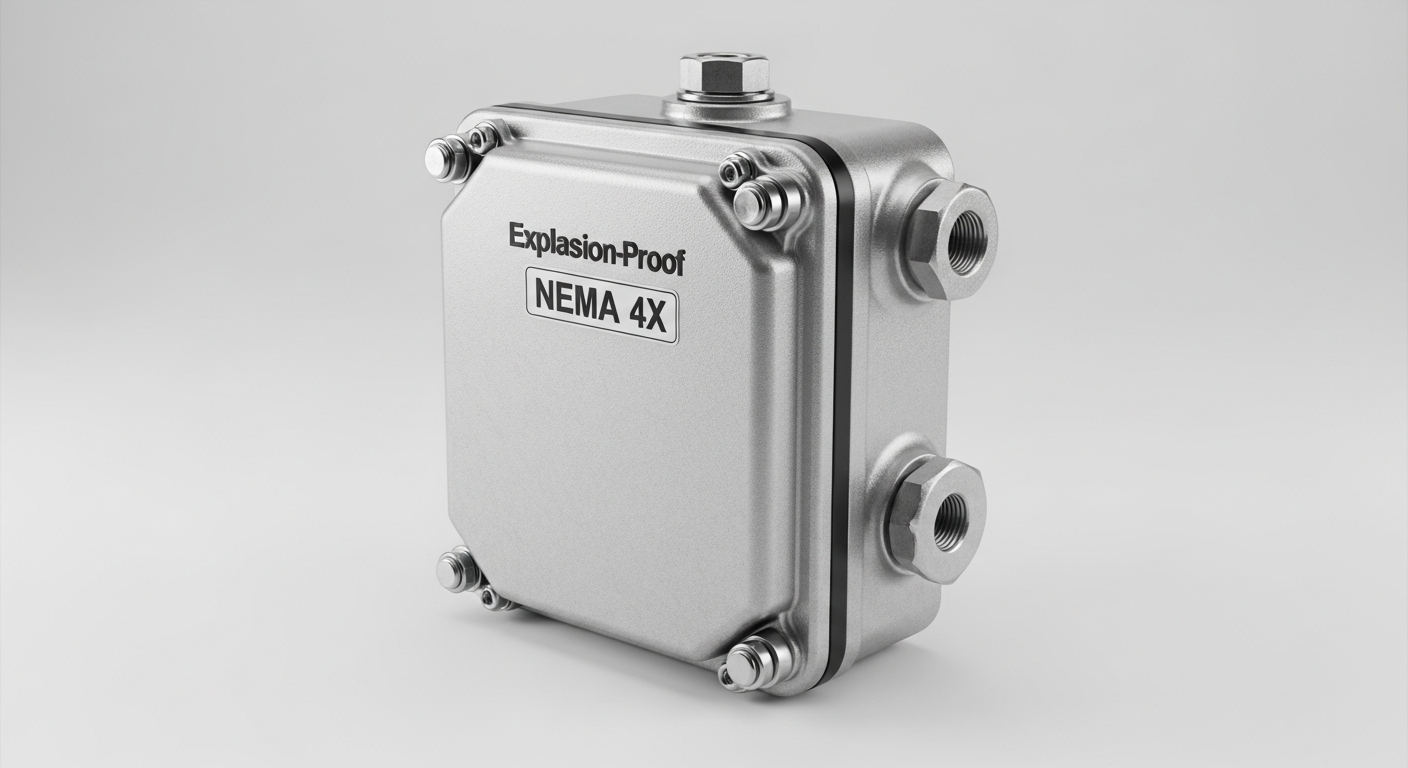 A cast aluminum explosion-proof junction box, highlighting material choices when selecting hazardous area equipment.