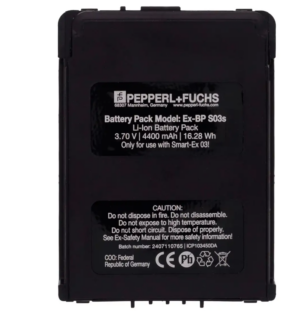 Black Pepperl+Fuchs Ex-BP S03s intrinsically safe 3.7V 4400 mAh Li-ion battery pack for the Smart-Ex 03 smartphone