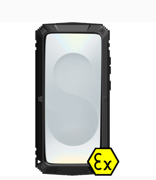 Explosion Proof ATEX Zone 2/22 Samsung Galaxy S26 case with yellow Ex certification mark