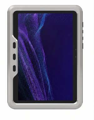 Front view of the ATEX Zone 2 Samsung Galaxy Tab Active5 Pro in a rugged aluminum explosion-proof casing against a plain white background