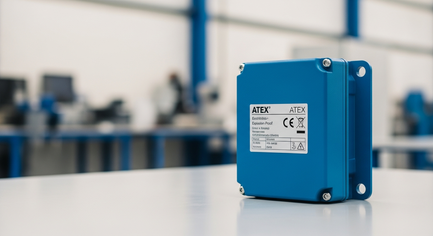 An ATEX certified junction box showing its EPL marking for use in hazardous areas.