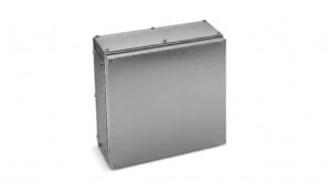 BARTEC stainless steel explosion-proof terminal box enclosure with Ex certification mark on a light gray background.