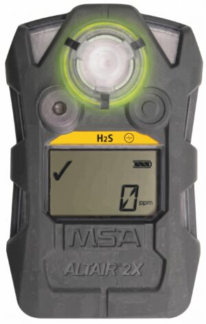 MSA ALTAIR 2XP H2S Gas Detector with monochrome LCD display on a solid white background.