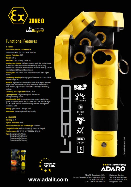 Intrinsically Safe Handlamps ATEX Adaro Adalit L-3000 12V set professional torch