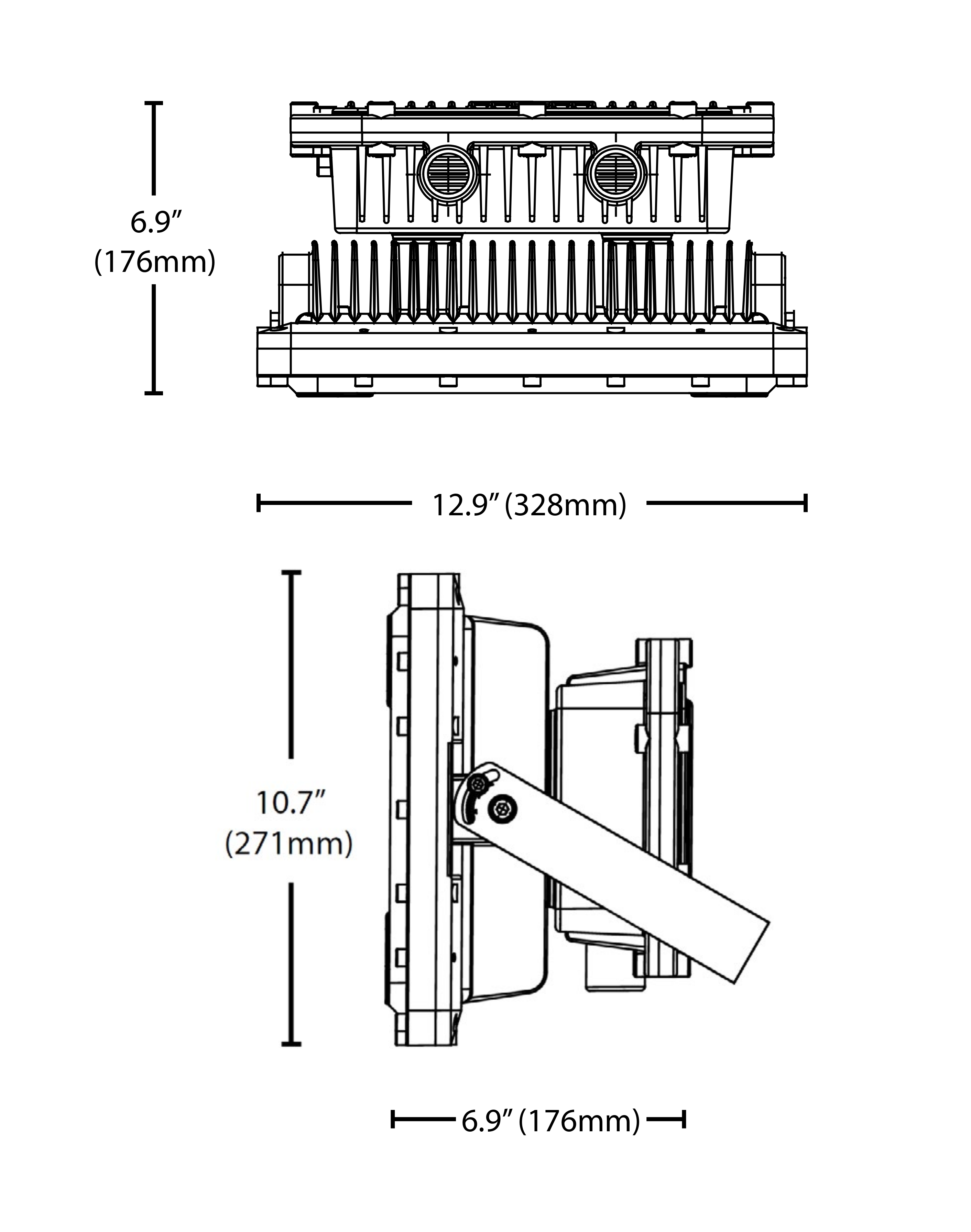 Intrinsically Safe LED Flood Light 80 Watt LED NICOR - XPQ1B080U50GRP Titan schematic line drawing